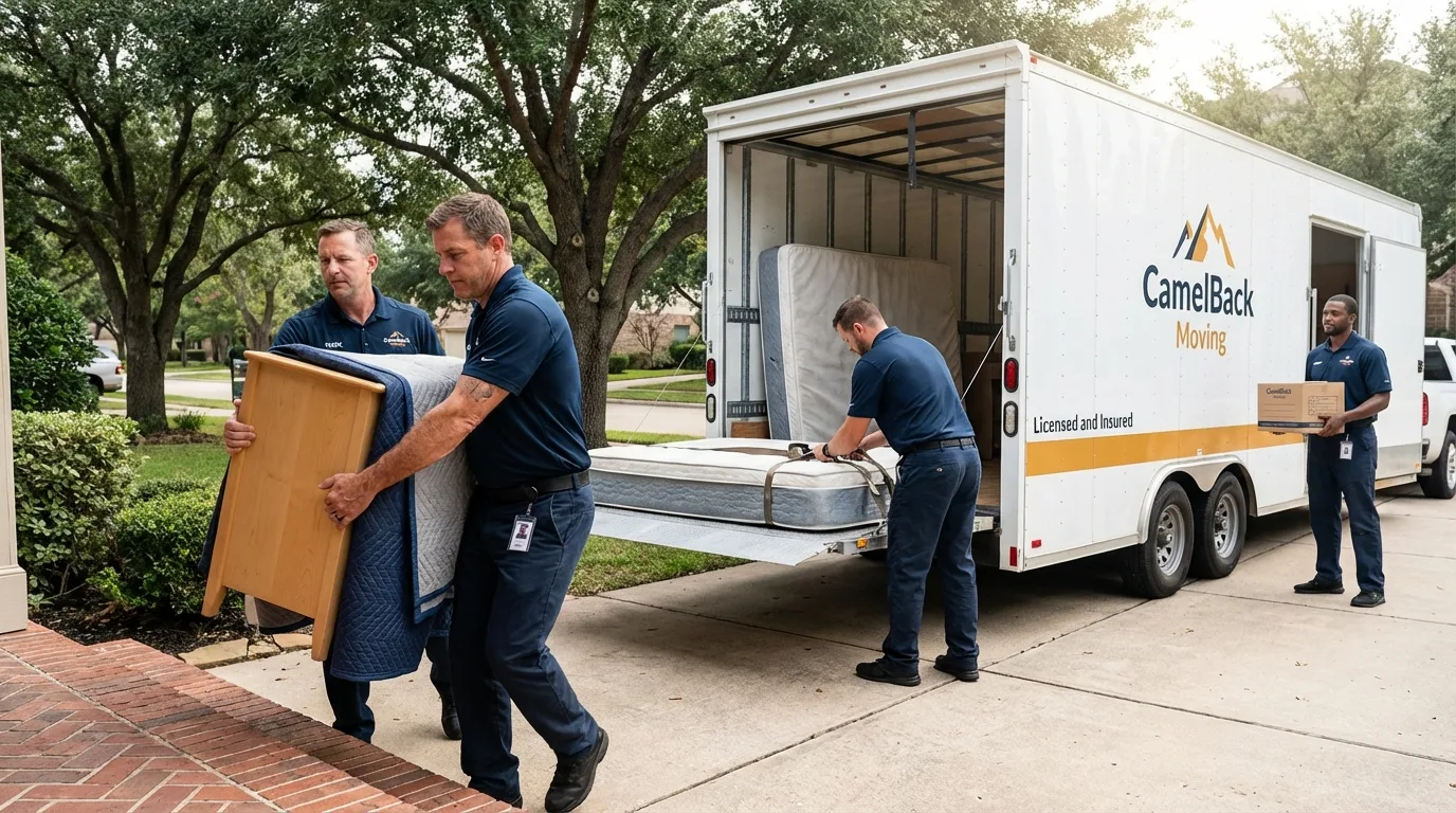 Crew loading residential truck for cross-state move from Brush, CO