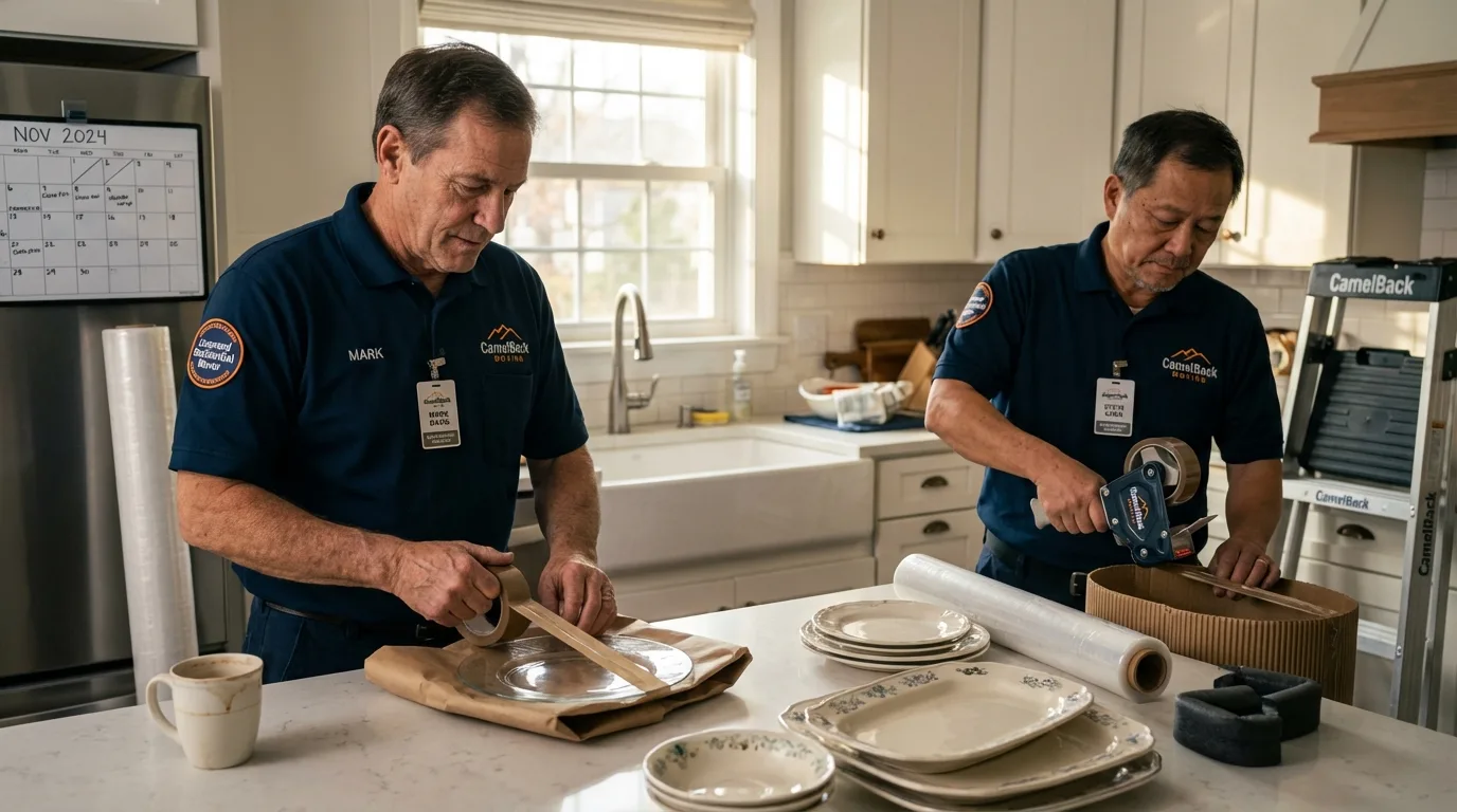 Professional crew packing kitchen dishware in Brush, CO